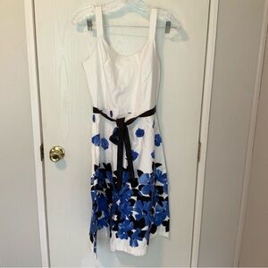 Elegant White and Blue Floral Dress Size 10